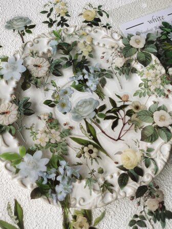 1pack 40pcs White Rose Petal-Shaped Pet Decorative Sticker For Diy Collage Back To School