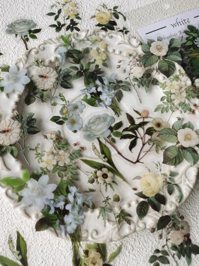 1入組40入組白色玫瑰花瓣狀寵物裝飾貼紙適用於DIY拼貼畫