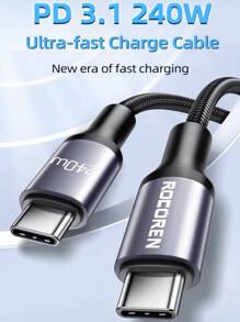 Rocoren 240W USBC 转 Type C 快速充电充电器线 PD3.1/QC5.0 USB C 转 USB C 线，兼容 140W 100W 快速充电，480 Mbps 数据传输，适用于 Pro/Air、iPad Pro/Air、Galaxy S23/22/21、与 Apple 笔记本电脑兼容的笔记本电脑 - 灰色 - 查看 2