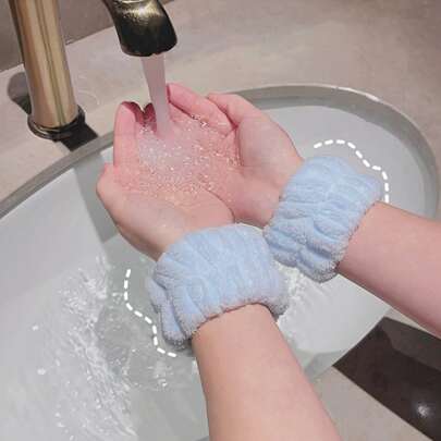 2 piezas Muñequeras absorbentes de agua y resistentes al agua para lavarse la cara y proteger la muñeca, diadema para el cuidado de la piel, belleza, productos para el cuidado de la piel, spa, autocuidado, herramientas para el cuidado de la piel, cuidado facial, suministros para esteticistas, piel, lavado facial, facial