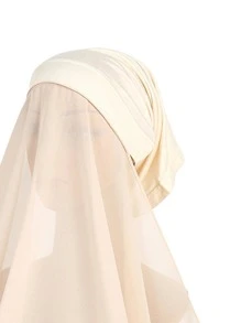 1pc Women's Solid Color Chiffon Face Covering Headscarf,malay Headscarf - Beige - View 2