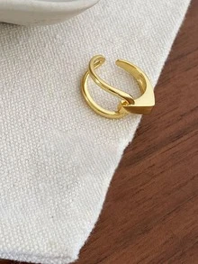 1pc 925 Sterling Silver Geometric Asymmetrical Wire Ring, Suitable For Women's Daily Wear - Gold - View 4