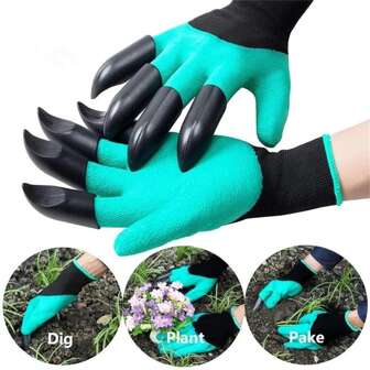 1 Pair Garden Gloves With Claws - Perfect For Digging, Planting, Weeding, Seeding - Protects Nails And Fingers - Essential Gardening Supplies And Tools