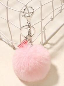 1pc Furry Fringed Pom Pom Keychain, Car Keychain Accessory Car Accessories Bag Charm School Cute Goth Y2k Halloween Accessories Teachers Day - Baby Pink - View 4