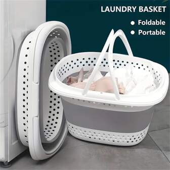 1pc Plastic Collapsible Laundry Basket, 31L(8 Gallon) Foldable Portable Laundry Hamper With Handles, Pop-up Storage Container/Organizer For Laundry, Household Item