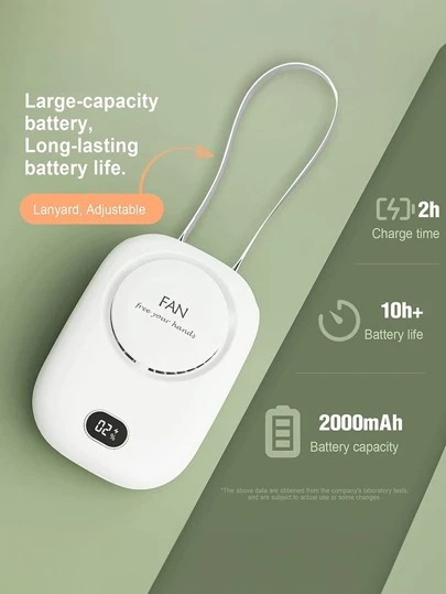 1入便攜頸掛風扇,帶可調式吊繩和支架,usb充電無需手持帶三檔風速,適用於室內外