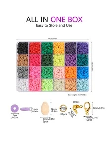 7200入組聚合物粘土珠子成套工具,學院友誼平底珠子珠寶製作套件,帶吊墜和彈性,適用於女孩手工製作禮品套裝 - 彩色 - 查看 3