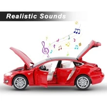 Toy Cars ModelS Die Cast Metal Model Cars with Door Open Light and Sound Pull Back Car Toys (RED) - Red - View 6