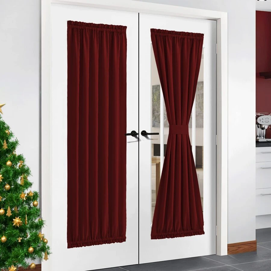 NICETOWN French Door Curtains for Living Room - with Adjustable Tie-Back Blackout Patio Door/Glass Door Window Curtain Panel for Privacy, Single Panel - 紅色的 - 查看 1