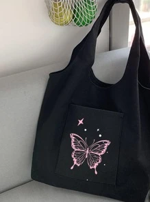 Fashionable Butterfly Pattern Handbag, Y2K Shoulder Bag, Fixed Strap Complete Shopping Bag, Perfect For Music FestivalSchool Bag,Back To School Backpack,Large Capacity,Lightweight,Portable, Suitable For Teen Girls Women College Students, Perfect For Back To School,College,Middle School, High School,Work, Business, Commute, Butterfly Bag Valentines