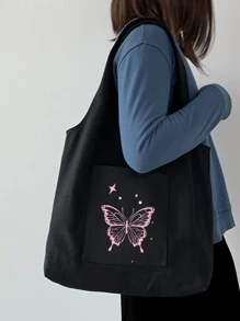Fashionable Butterfly Pattern Handbag, Y2K Shoulder Bag, Fixed Strap Complete Shopping Bag, Perfect For Music FestivalSchool Bag,Back To School Backpack,Large Capacity,Lightweight,Portable, Suitable For Teen Girls Women College Students, Perfect For Back To School,College,Middle School, High School,Work, Business, Commute, Butterfly Bag Valentines