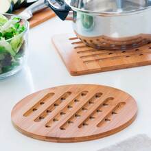 Conjunto 4 Descanso para panela suporte redondo bambu pequeno apoio protetor toalha mesa cozinha pia bancada travessa quente bule chaleira copo caneca café sopeira prato bowl forma assadeira