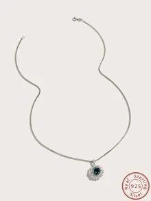 Cici Color 1入組銀S925鑲嵌3Ct圓形合成纖維綠色實驗室製造莫桑石吊墜,美麗,優雅,多用途,適用於日常,約會和旅行,合適的作為情侶禮品或者復古宮廷風格配件,帶禮物盒包裝,完美適合女士 - 銀色 - 查看 4