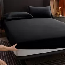 Protector de saltea, husa de saltea ultra moale, cearceaf duble de culoare solida, tampon anti-alunecare, dimensiune simpla/dubla, 140x200cm/160x200cm/Queen/King - Negru - Vizualizare 9
