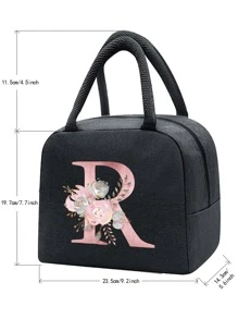 Insulating Lunch Bag Women Cooler Handbags Student Thermal Lunch Bags For Work Canvas Food Tote Bag Picnic Bag Name Initials R Pattern Lunch BagBack To School Lunch Kit School Stuff For School Lunch Box Bag Home Essentials Back To School Supplies - Black - View 5