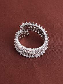 1pc Luxury Wide Wheat Ear Design Ring With Adjustable Open End, Adorned With Stones - Silver - View 4