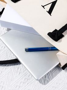 Bolso tote de hombro con estampado de letra de gran capacidad - Blanco y Negro - Ver 2