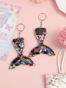 1set/4pcs Reflective Double-sided Glitter Mermaid Tail Shaped Keychain For Bags - Multicolor - View 3