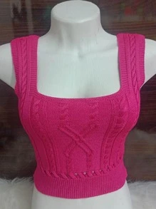 Women Knit Tops - 玫紅色 - 查看 2