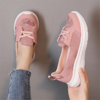 New Arrival Soft Pu Leather Pink Sports Shoes For Women, Flat Thick-soled Running Shoes, Outdoor Walking Shoes, Anti-slip And Waterproof Mom Shoes, Plus Size 41-43