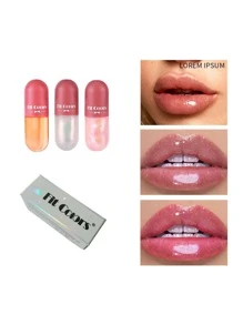 Fit Colors 迷你膠囊潤唇膏，1入組保濕唇彩透明彩色彈丸潤唇膏油亮白液體唇膏 - 銀色 - 查看 5