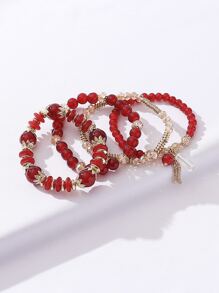 4pcs Phong cách Bohemian Pha lê Glass Vòng tay cườm - Đỏ - Xem 3