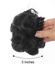 爪夹发髻发片凌乱发髻发片女士波浪卷发发圈爪夹发髻合成黑色发髻 - 黑色 - 查看 5