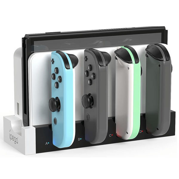 1pc IPEGA PG-9186 Black & White Snake-Shaped 4 Joy-Con Controller Charging Dock Compatible With Nintendo Switch & Switch OLED Console