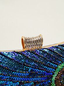 Sac de soirée clutch en perles et sequins motif paon, pour mariage et soirée - Bleu azur - Voir 3