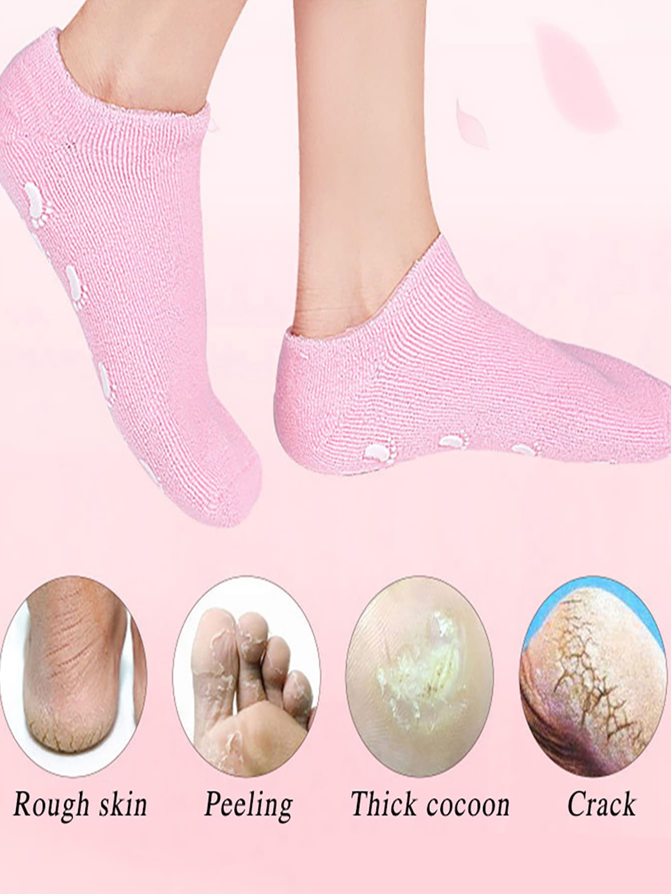 1 par de calcetines de spa con aceites esenciales, hidratantes y reparadores de talones agrietados, herramienta de belleza para el cuidado de los pies para exteriores, deportes, viajes, hogar, oficina, escuela - Rosa - Ver 1
