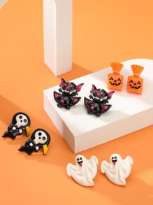 4對/組流行哥德風格樹脂頭骨、鬼、精靈、南瓜吊墜耳環,適用於女性萬聖節派對禮物