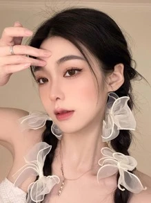 8 Cái/bộ Phụ Kiện Tóc Cho Nữ, Lưới Trắng & Vải Kẹp Tóc Bướm, Băng Đô, Combo Ruy Băng Bện - trắng - Xem 9