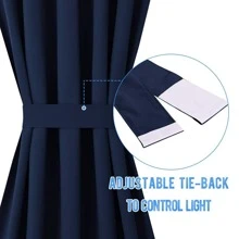 NICETOWN French Door Curtains for Living Room - with Adjustable Tie-Back Blackout Patio Door/Glass Door Window Curtain Panel for Privacy, Single Panel - 海軍 - 查看 2