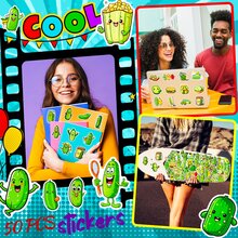 50pcs Pickle Stickers, Cartoon Cucumber Diy Stickers For Suitcase Water Bottle Doodle Kids - Green - View 7