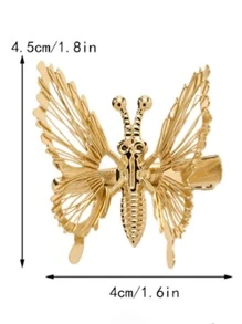 3入組仿真移動蝴蝶造型金色髮夾，簡約髮夾和瀏海夾可愛 - 金色 - 查看 4