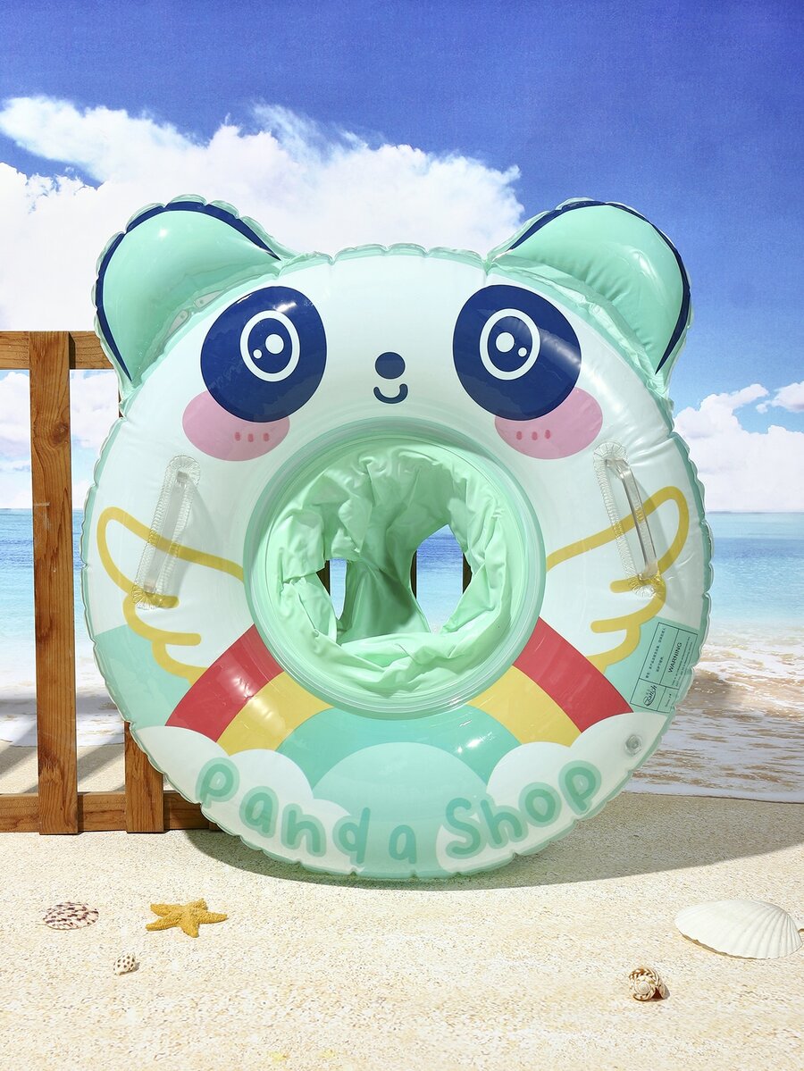 1pc Inflatable Cartoon Designed Swim Ring With Rainbow, Panda And Pants Pockets - Multicolor - View 1