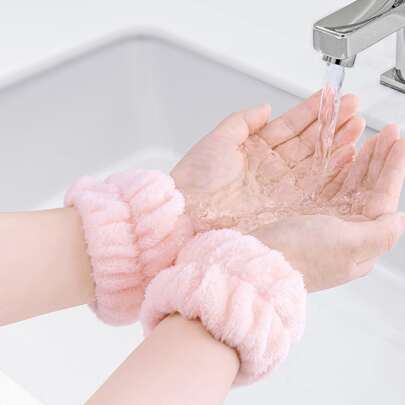 2 piezas Muñequeras absorbentes de agua y resistentes al agua para mujeres, mangas protectoras para lavarse las manos, pulseras, diademas para el cuidado de la piel, belleza, productos de cuidado de la piel, spa, autocuidado, herramientas de cuidado de la piel, cuidado facial, suministros de esteticista, piel, lavado facial, facial