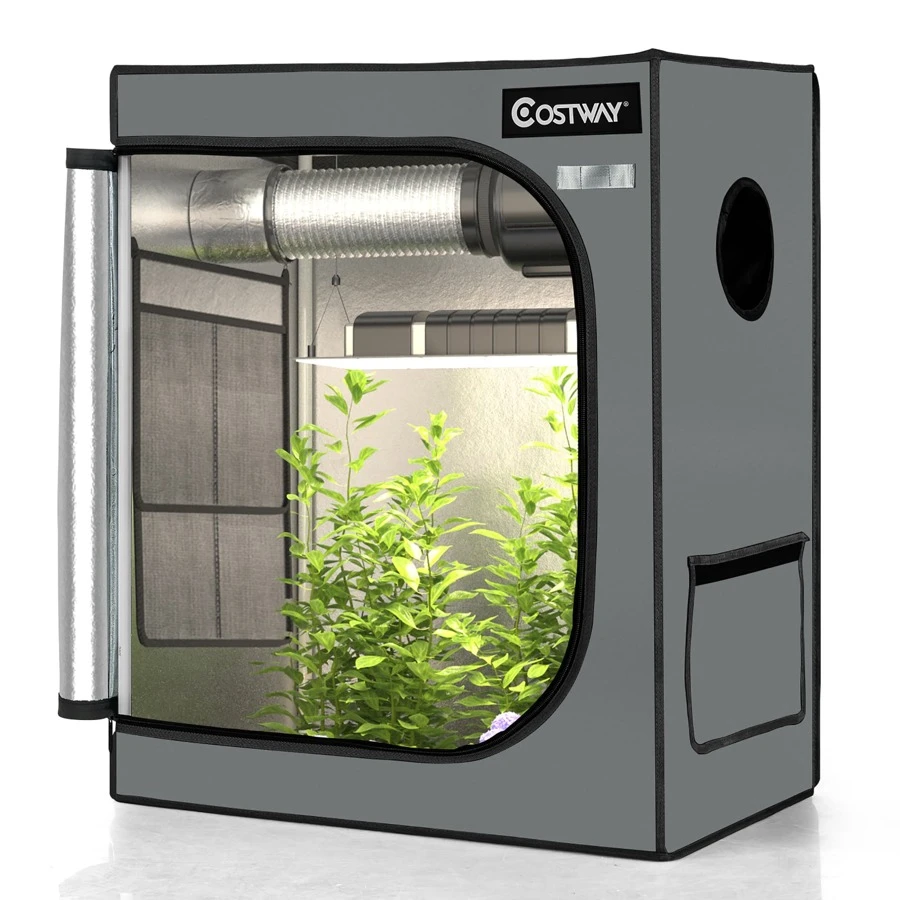 Costway 30''x18''x36''Mylar Hydroponic Grow Tent w/Observation Window & Floor Tray - Xám - Xem 1