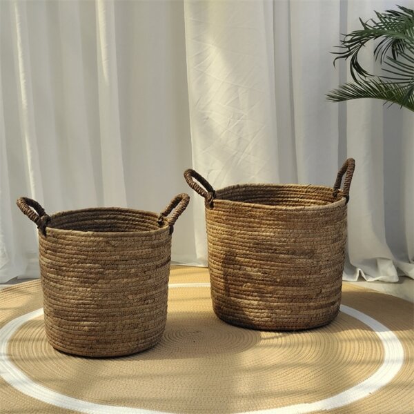 Nordic Style Extra Large Woven Straw Flower Pot With Plant Basket Stand