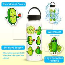 50pcs Pickle Stickers, Cartoon Cucumber Diy Stickers For Suitcase Water Bottle Doodle Kids - Green - View 5