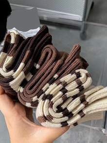 5pairs/set Women's Thick Striped Brown Over Knee Socks For Autumn And Winter - Multicolor - View 5