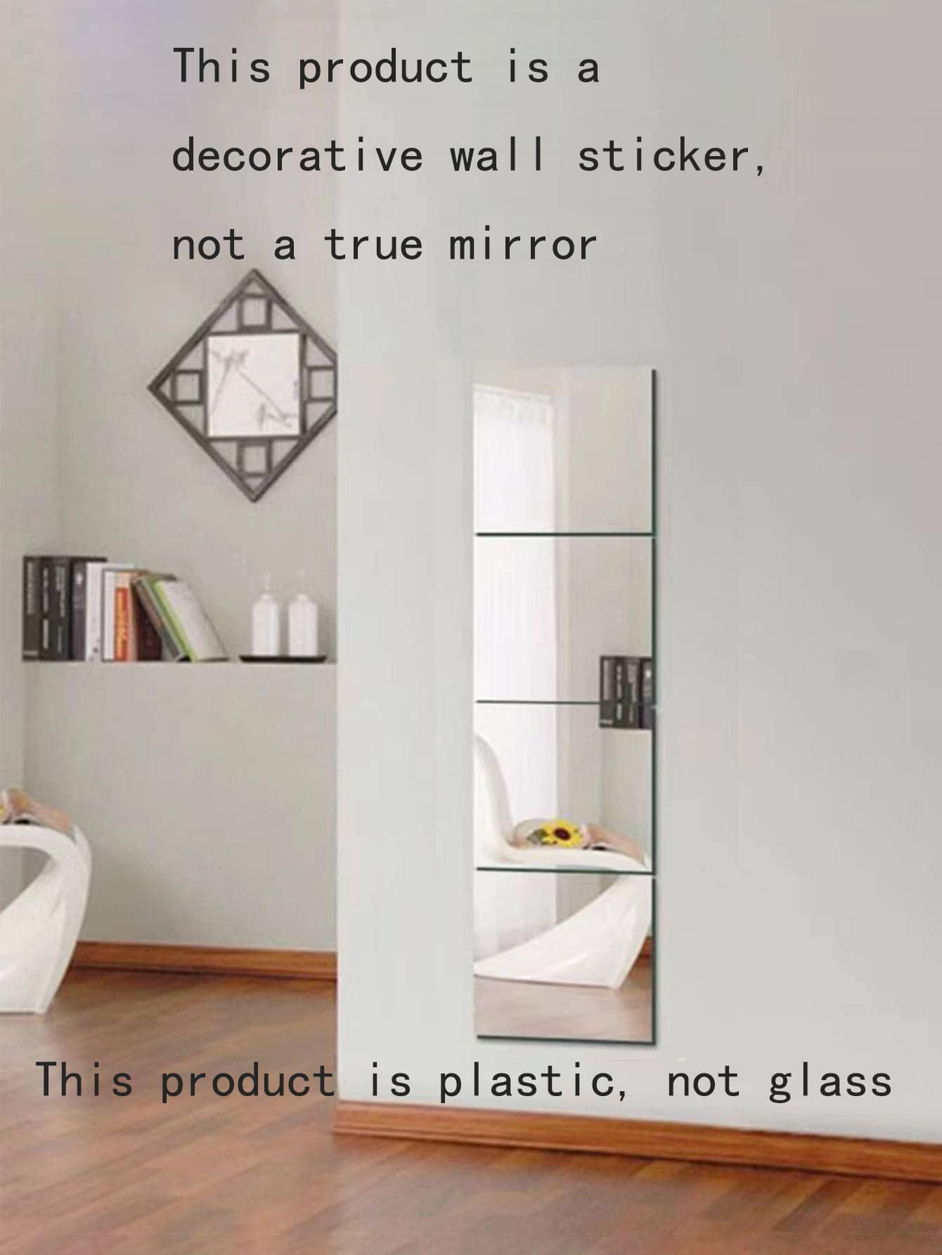 1 pieza Adhesivo de pared de espejo PMMA, decoración de pared autoadhesiva de diseño cuadrado creativo, mejor regalo para el hogar - Plateado - Ver 1