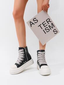 Alan Vincent Black Shoes For Women 2025 New Style Women Boots High Boots Women Lace-Up Zip Black Platform Boots Increase 5cm Party Shoes For Women Daily Wear Ladies Shoes Casual Fashion Sneakers Outdoor Comfort Shoes Suitable For Short Women Dark Motorcycle Style - Black - View 4