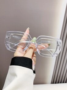 Unisex Square Large Frame Plastic Computer Reading/Gaming/TV/Phone Glasses, Fashion Plano Lenses Eyeglasses Frame - Clear - View 1