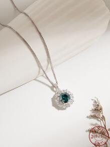 Cici Color 1入組銀S925鑲嵌3Ct圓形合成纖維綠色實驗室製造莫桑石吊墜,美麗,優雅,多用途,適用於日常,約會和旅行,合適的作為情侶禮品或者復古宮廷風格配件,帶禮物盒包裝,完美適合女士 - 銀色 - 查看 1