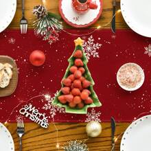 1pc Lovely Snowman Christmas Table Runner Decoration For Festive Atmosphere - Red - View 5