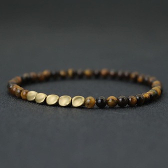 diffone Antique Handmade 4mm Natural Stone Beads Bracelet Small Copper Beaded Tiger Eye Hematite Bracelet For Men Wristband Jewelry