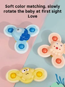 3 件套吸盘陀螺玩具游戏缓解压力旋转拨浪鼓沐浴淋浴具儿童礼物 - 彩色 - 查看 4