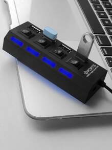 1pc Black Usb 2.0 Plug & Play 1 To 4 Independent Switch Hub Usb Hub Extender - Black - View 2