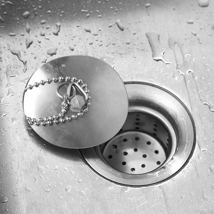 Bathtub Drain Plug With Chain Sink Basin Water Stopper For Bathroom Kitchen Chro - Silver - View 1